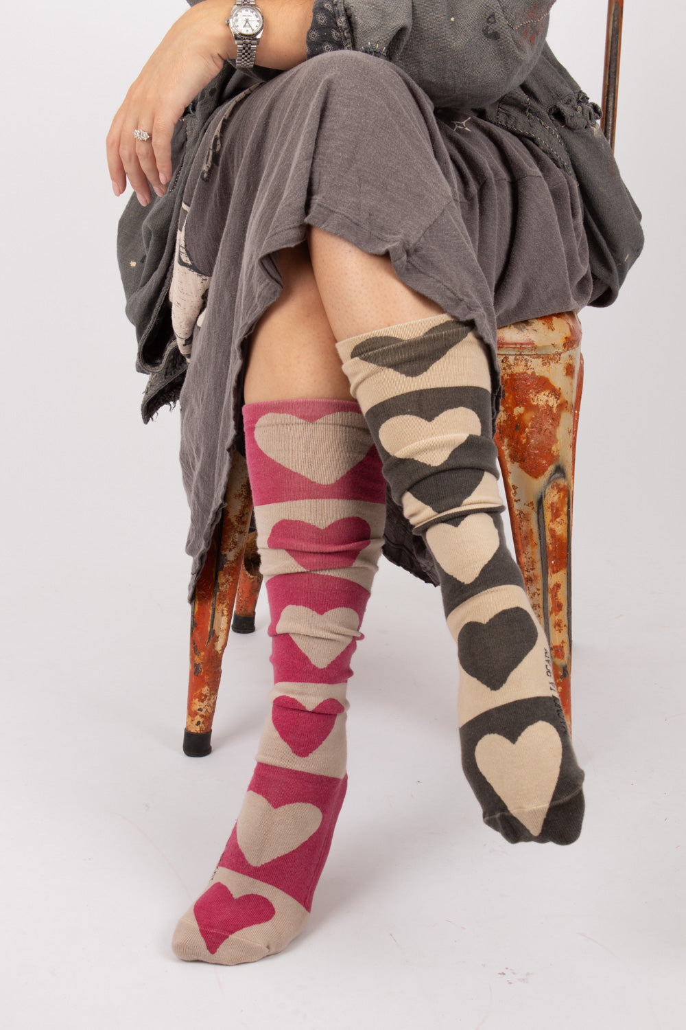 Magnolia Pearl Block Heart Over-The-Knee Socks