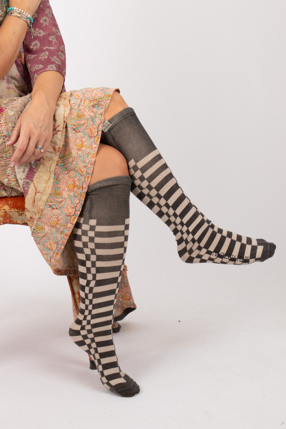 Magnolia Pearl Check OTK Socks