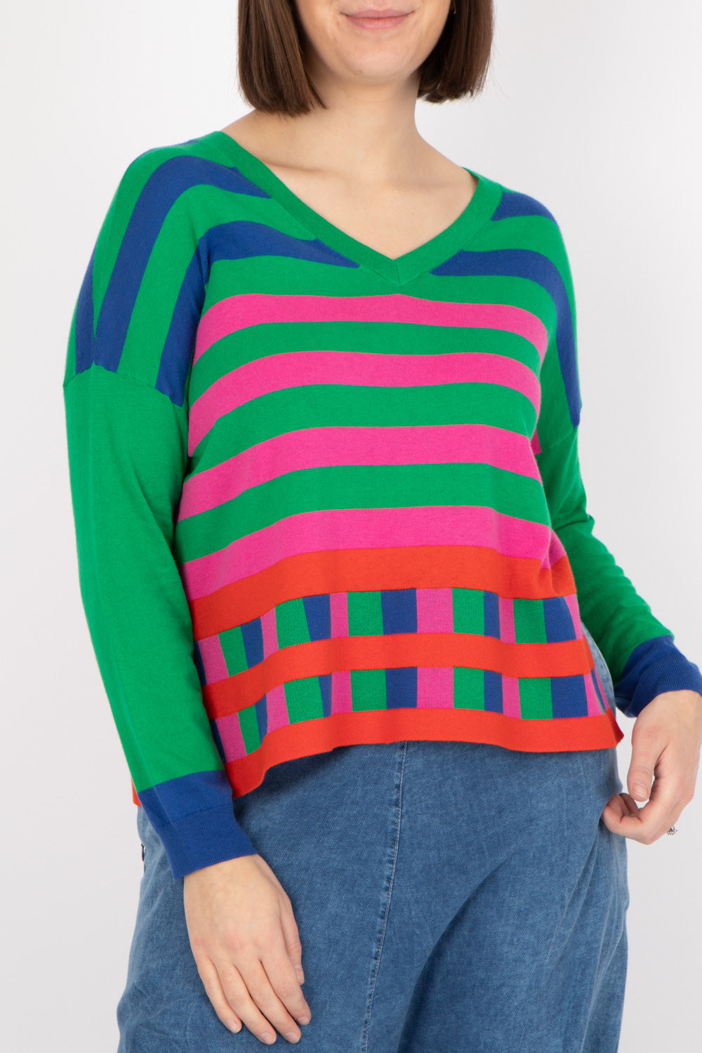 Estheme Stripe V-Neck Pullover