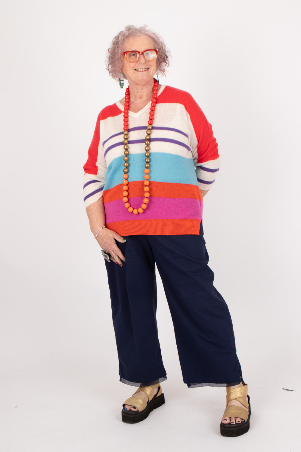 Estheme V Neck Stripe Pullover