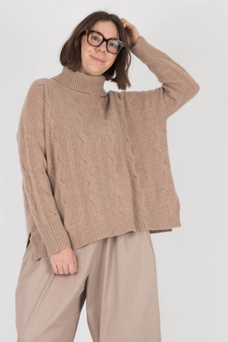 Estheme Roll Cable Knit Cashmere Pullover