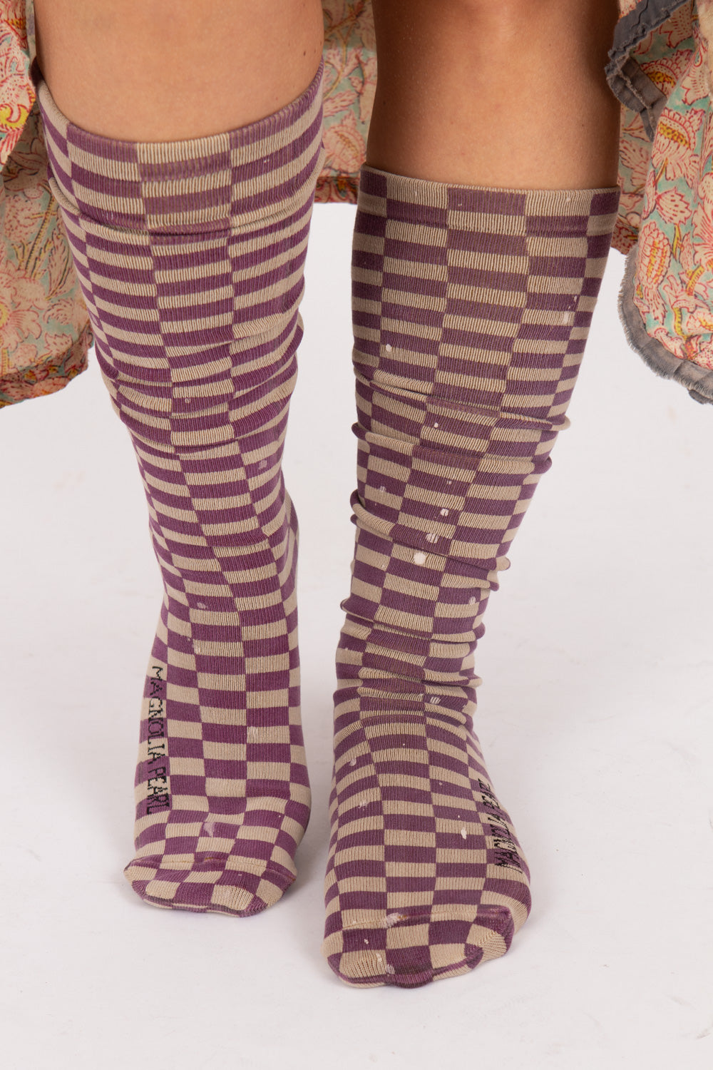 Magnolia Pearl Checkered OTK Socks