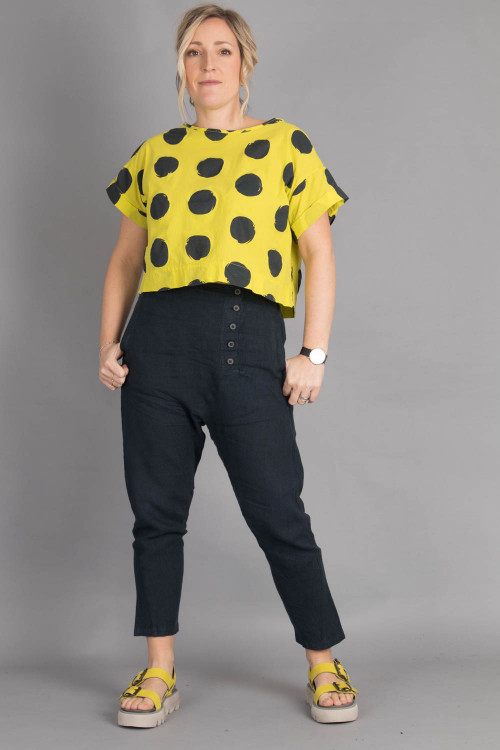 WENDYKEI Polka Dot T-shirt WK230398, By Basics Linen Pants BB105157, Lofina Sandals LF220048