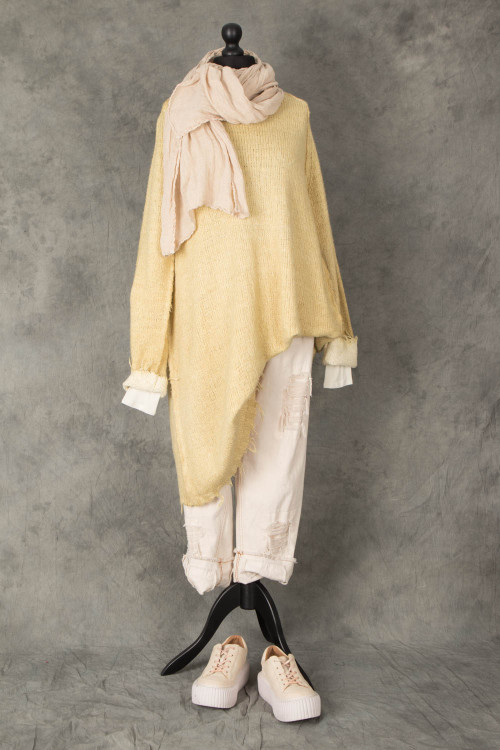 Rundholz Dip Knitted Tunic RH240116 ,Magnolia Pearl Miner Denims  MP105146 ,Couleur Chanvre Scarf CC100285 ,By Basics Wrist Warmer BB100044,Rundholz Shoes RH225088